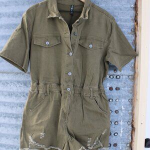 2 FLY Co Reckless Romper - Agave Olive Green Button-Up Romper